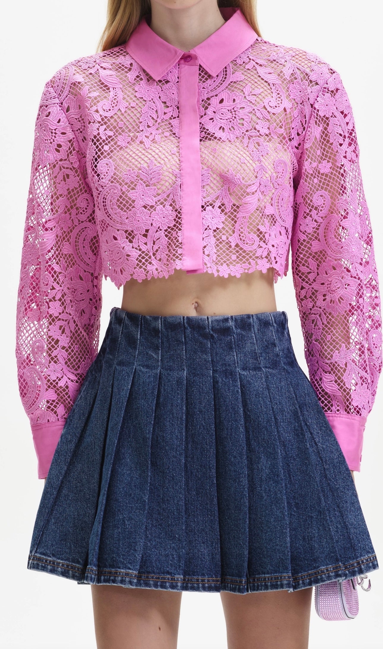 PINK LACED CROPPED TOP