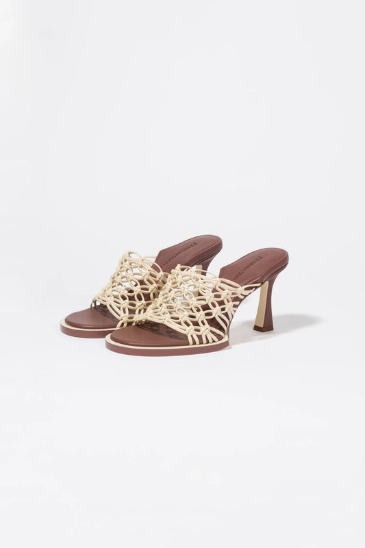 THEO LATTICE MULE HEELED SANDALS