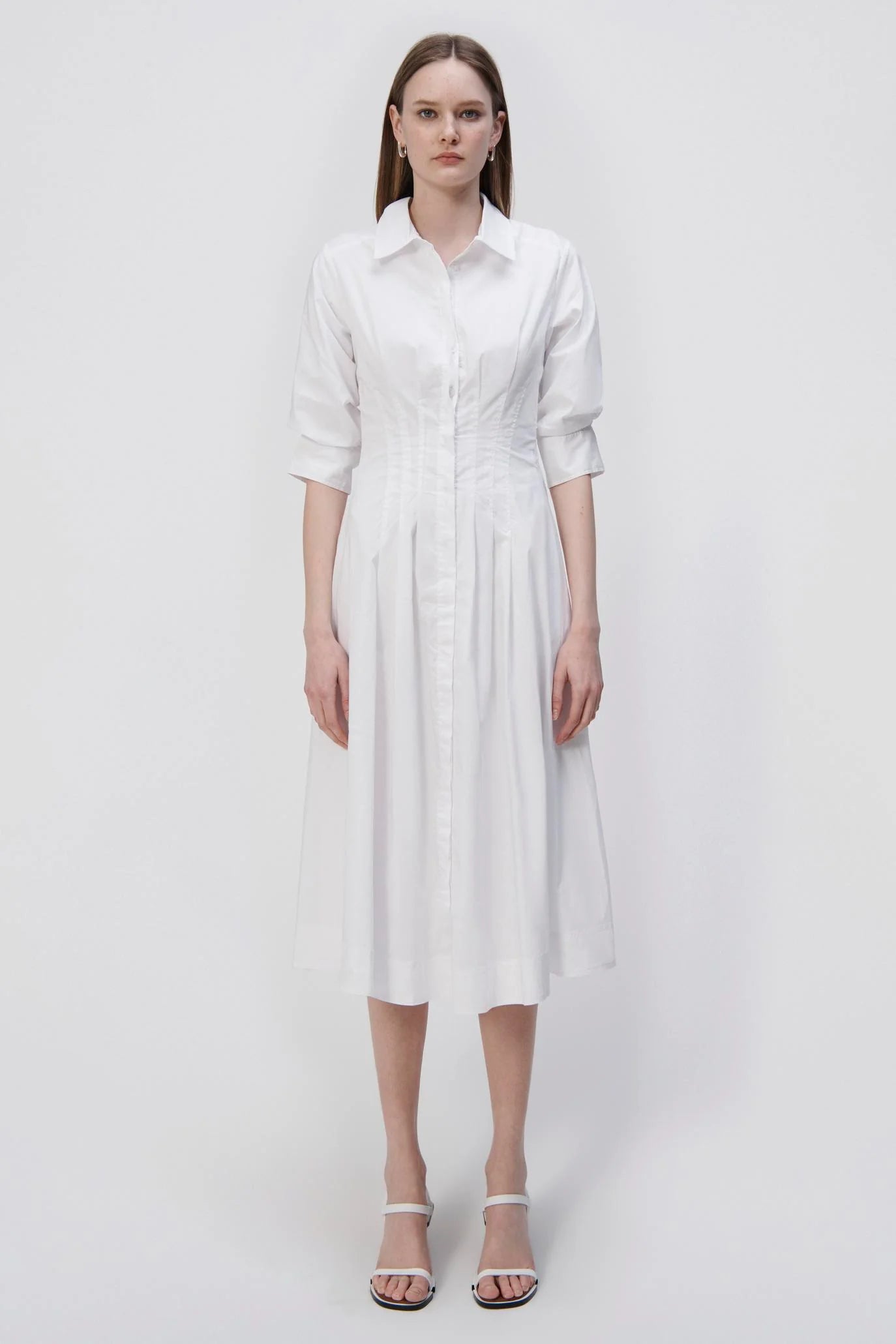 JAZZ CORE COTTON POPLIN DRESS PINTUCK MIDI DRESS