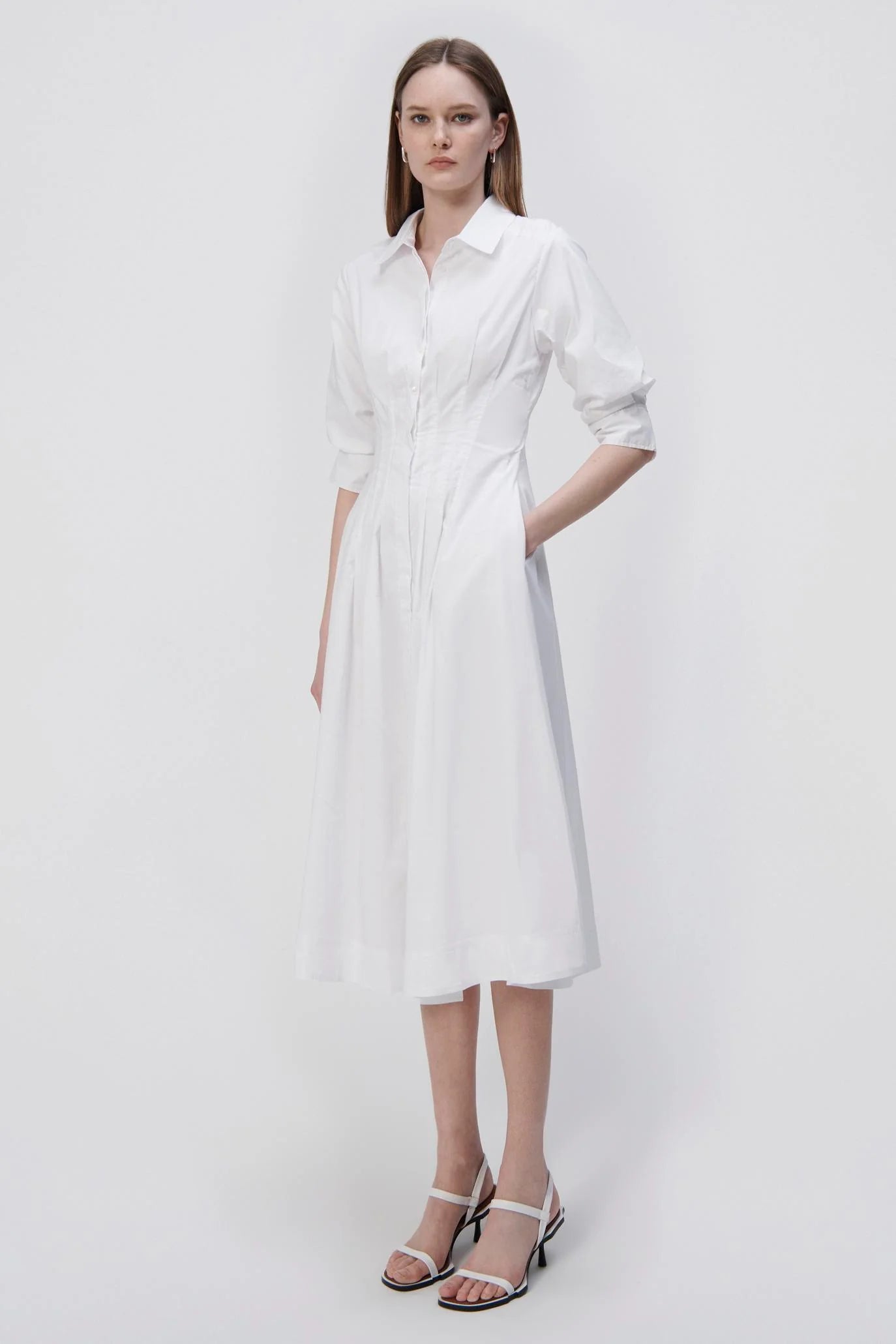 JAZZ CORE COTTON POPLIN DRESS PINTUCK MIDI DRESS