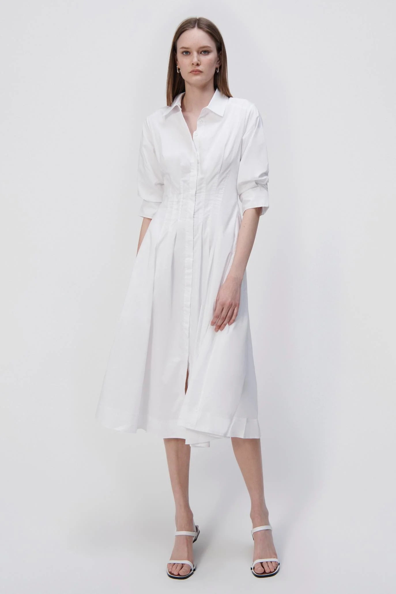 JAZZ CORE COTTON POPLIN DRESS PINTUCK MIDI DRESS