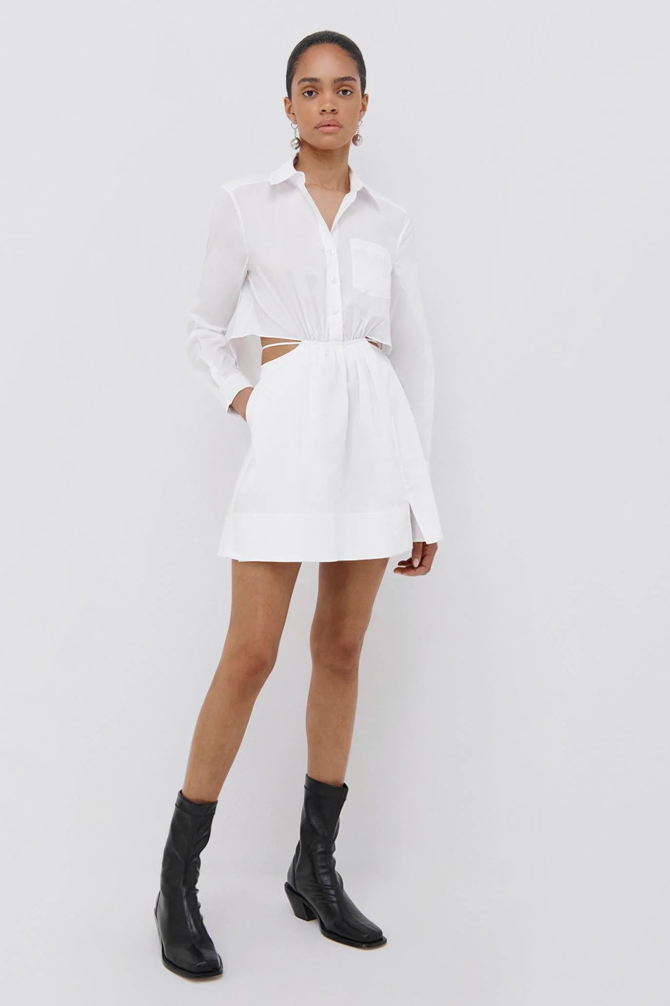 SHAELYN JS CORE PLEATED POPLIN CUTOUT MINI DRESS