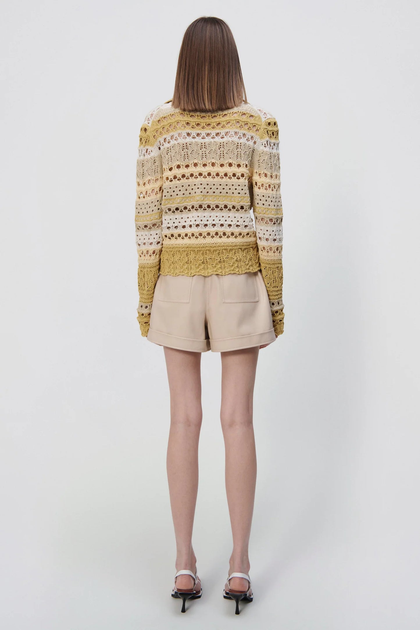 ROXANNA MACRAME MIXED STITCH L/S POLO PULLOVER