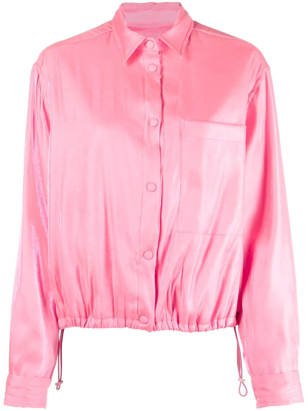 DRAWSTRING-HEM SATIN SHIRT