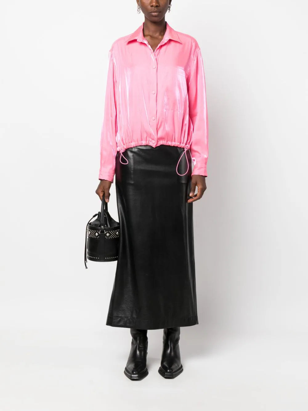 DRAWSTRING-HEM SATIN SHIRT