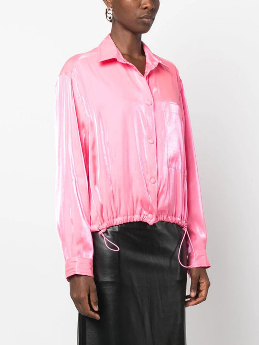 DRAWSTRING-HEM SATIN SHIRT