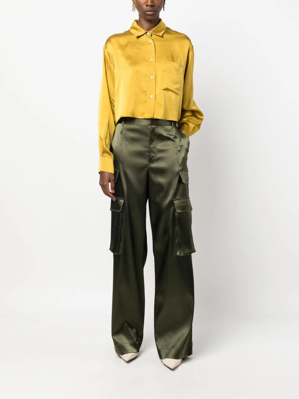 SATIN-FINISH SILK CROPPED SHIRT