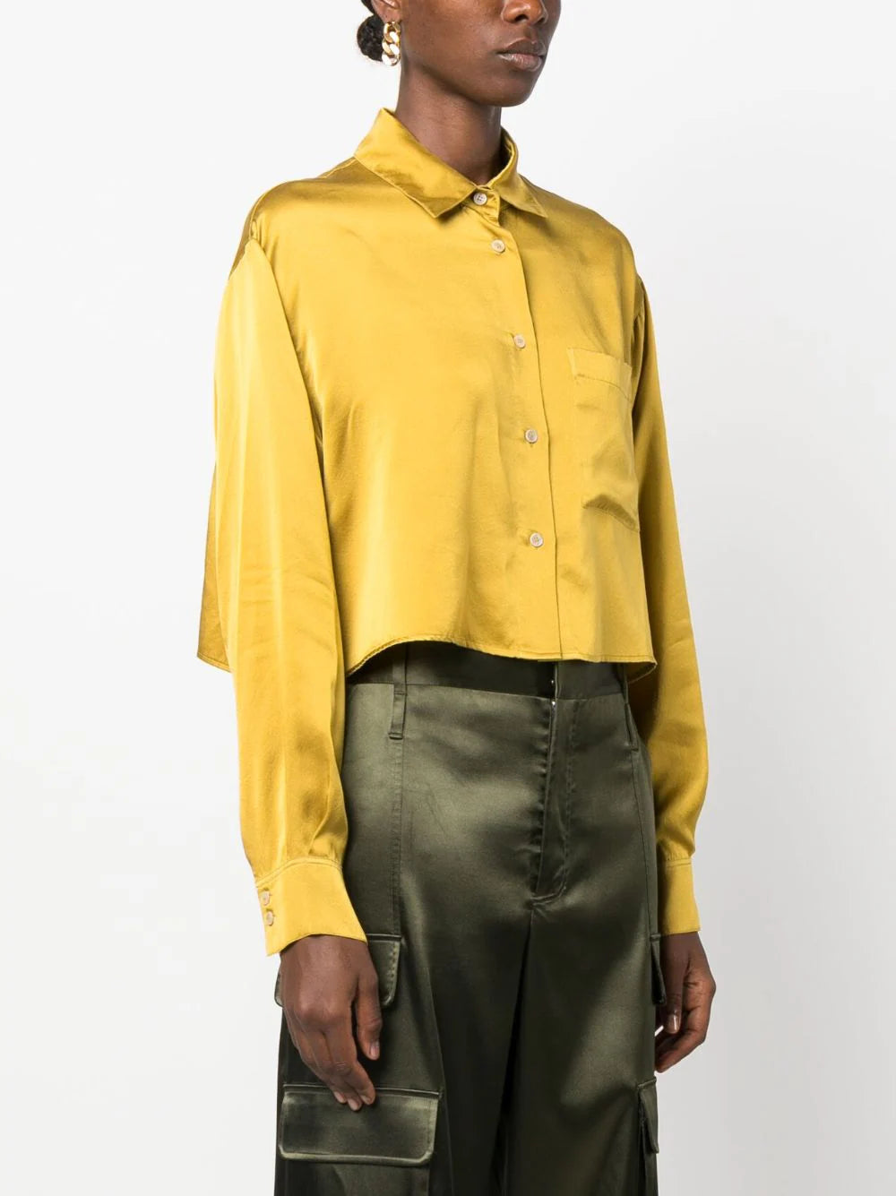 SATIN-FINISH SILK CROPPED SHIRT