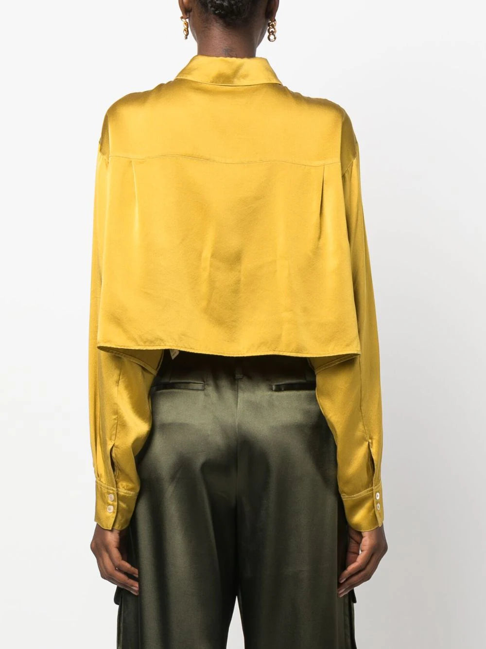 SATIN-FINISH SILK CROPPED SHIRT