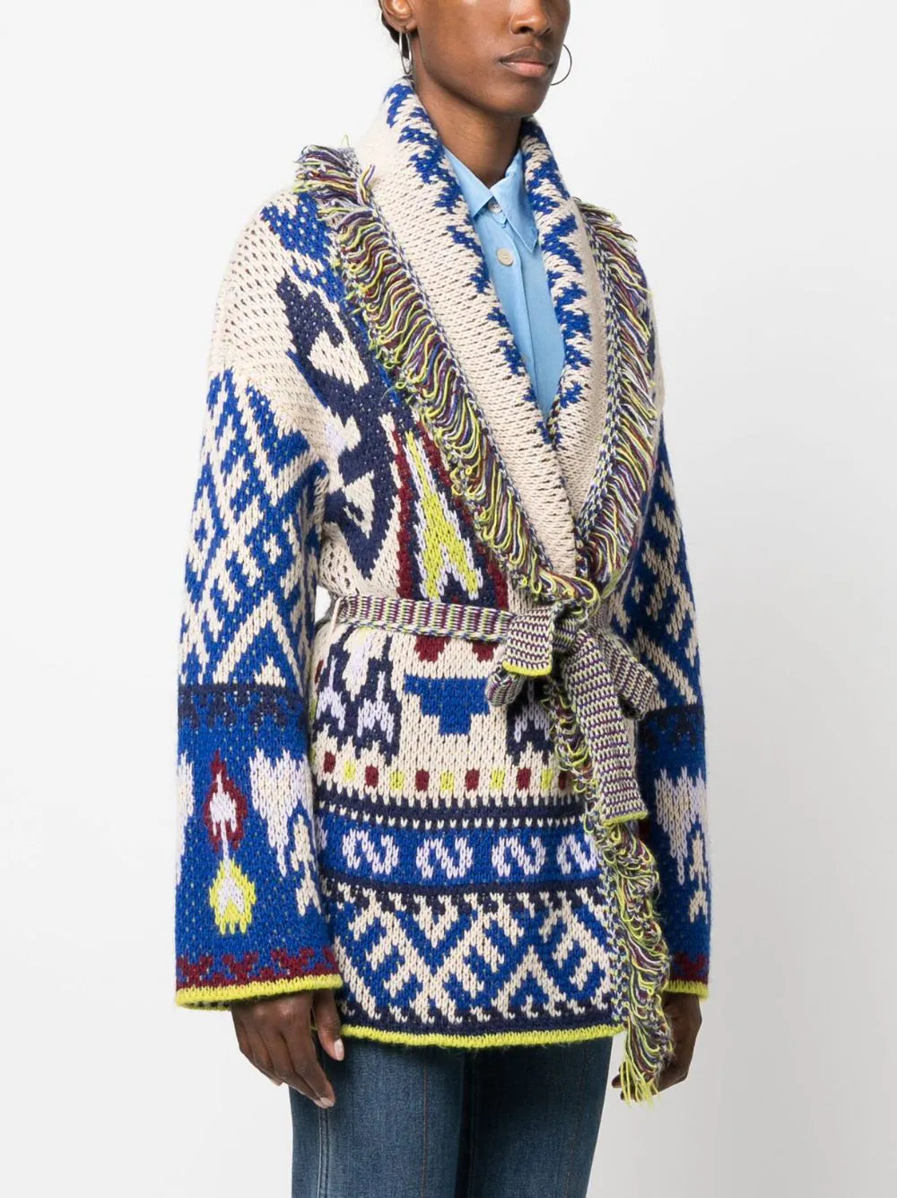 LONGLINE CARDIGAN WITH “NORTHERN LIGHT” JACQUARD PATTERN