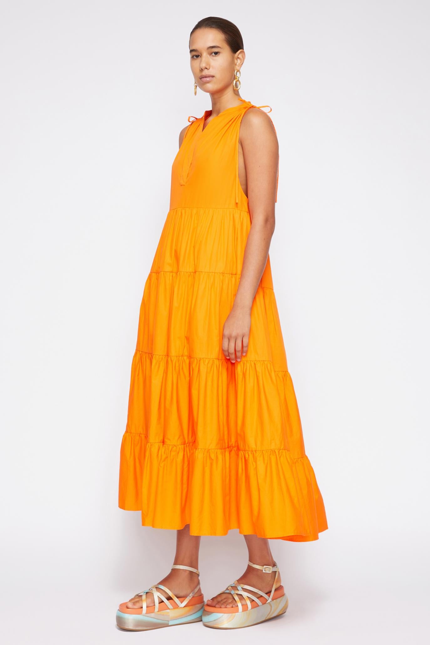 ATLANTA COTTON POPLIN TIERED MIDI DRESS