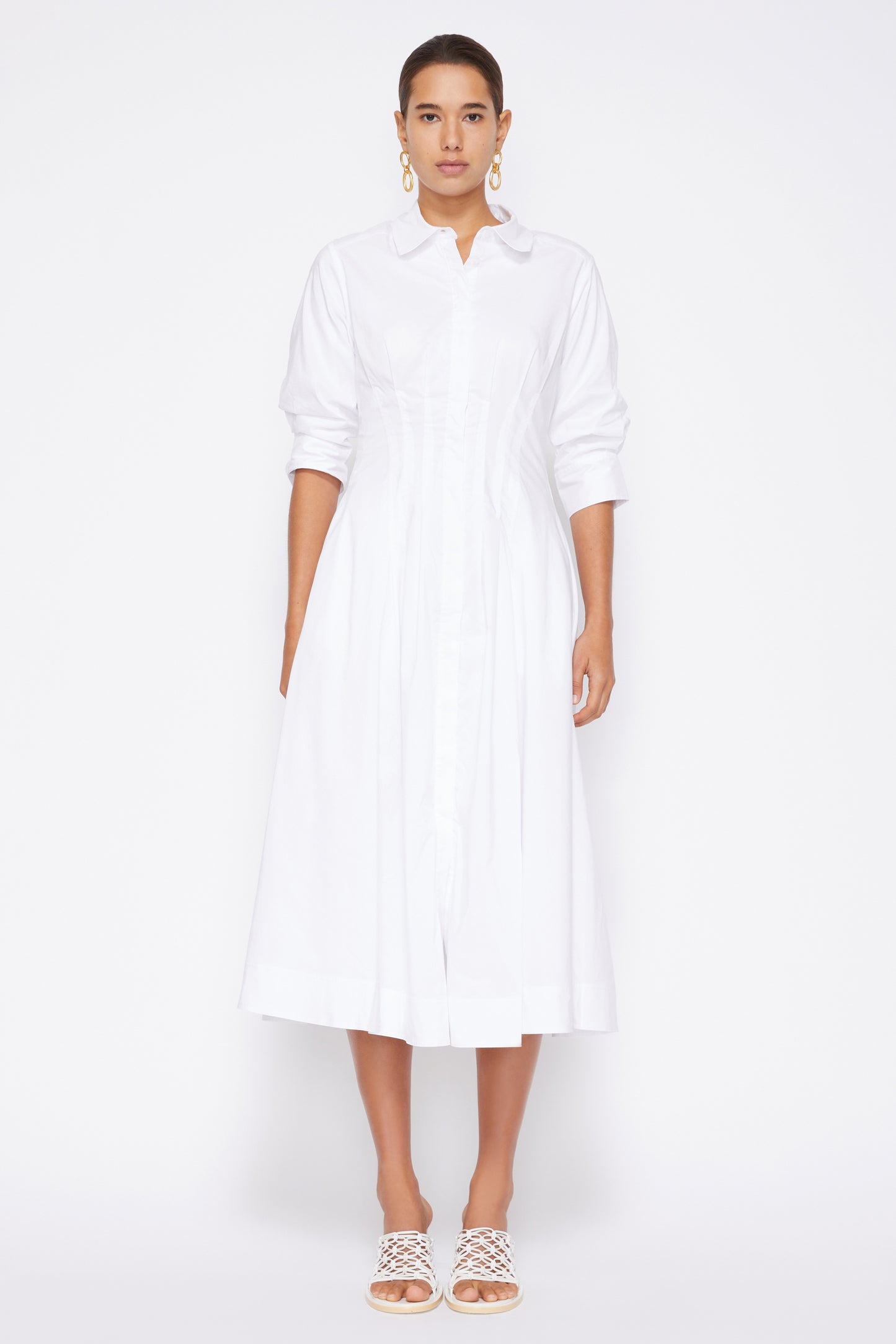 JAZZ CORE COTTON POPLIN DRESS PINTUCK MIDI DRESS