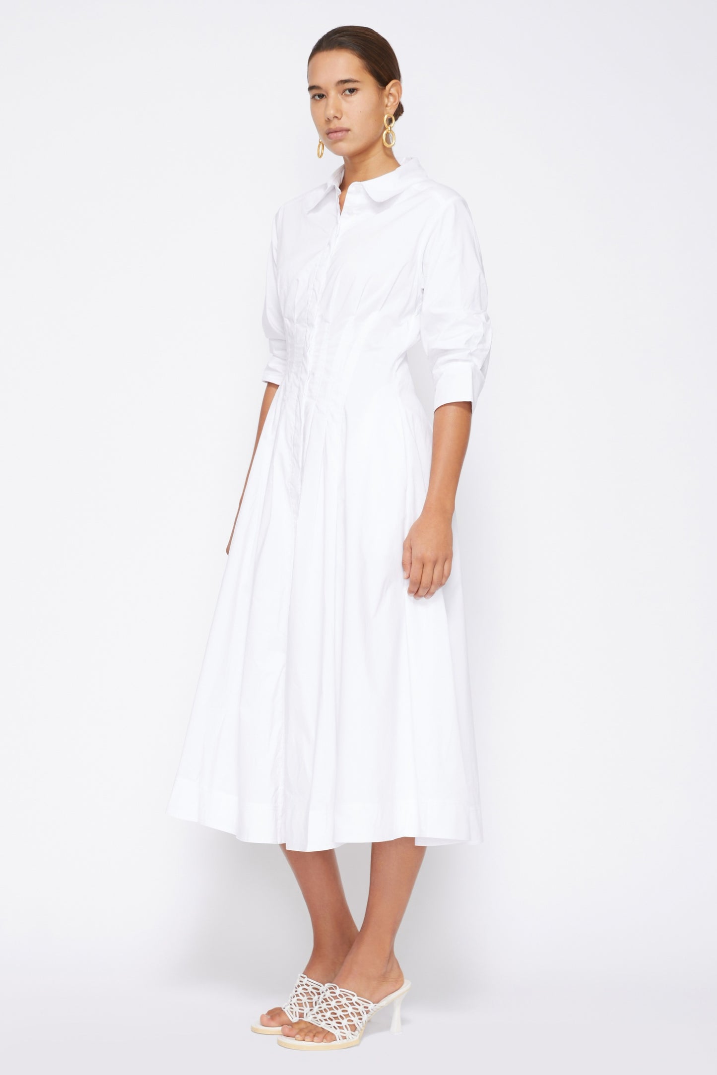 JAZZ CORE COTTON POPLIN DRESS PINTUCK MIDI DRESS