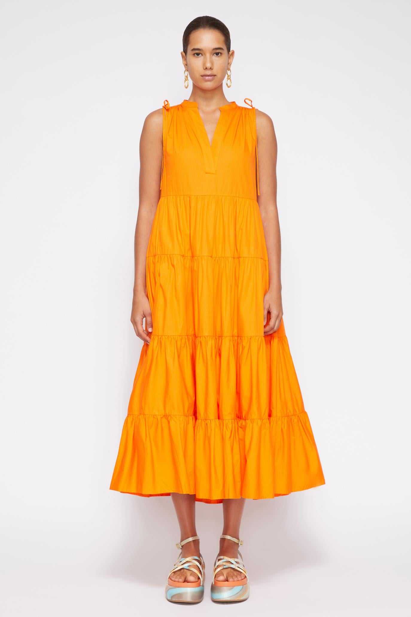 ATLANTA COTTON POPLIN TIERED MIDI DRESS