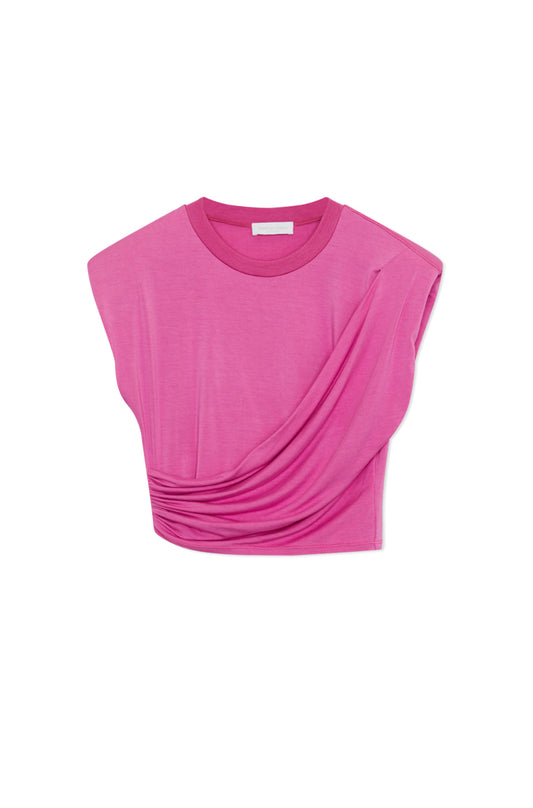 ESTELLE CLEAN STRETCH JERSEY WRAP FRONT CROP T SHIRT